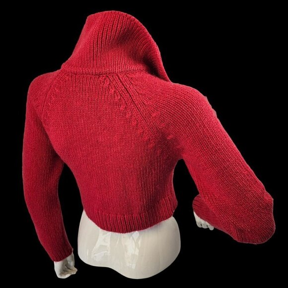 Zara Pink Cropped Cable Knit Sweater V Neck Collared Long Slv Womens XS Pink NEW - Picture 2 of 7